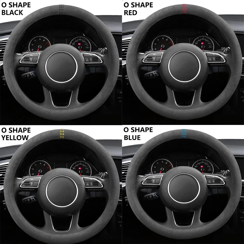 Car Steering Wheel Covers Cowhide Suede Steering Wheel Cover Wrap Universal