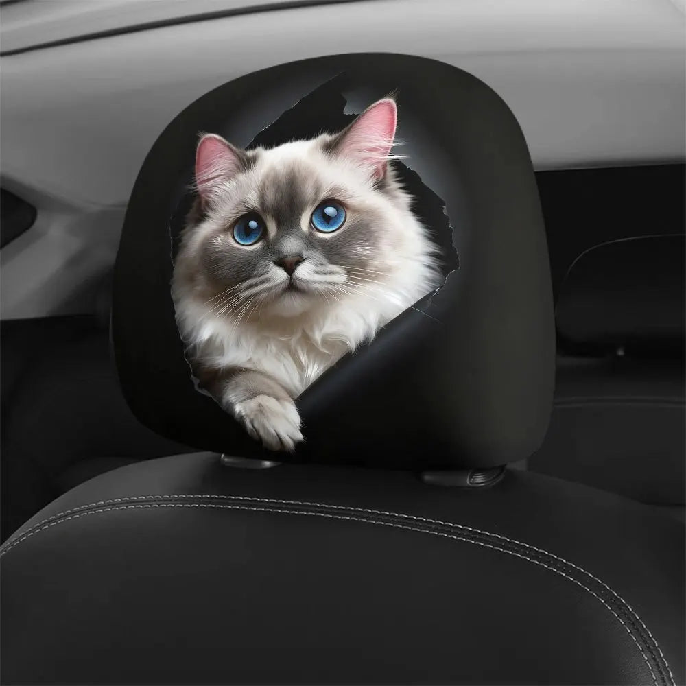 Cute Ragdoll Cat Covers 2 pcs Print Headrest Interior Protector Auto Vehicle