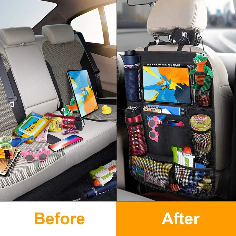 Car Backseat Organizer with Touch Screen Tablet Holder Auto Storage Pockets