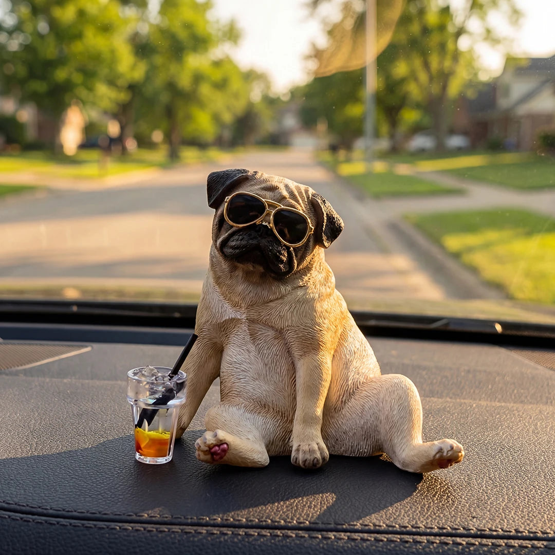 Cool Pug Car Dashboard Ornament Resin Dog Figurine Cute Auto Interior Decor for Premium Automotive Accessory