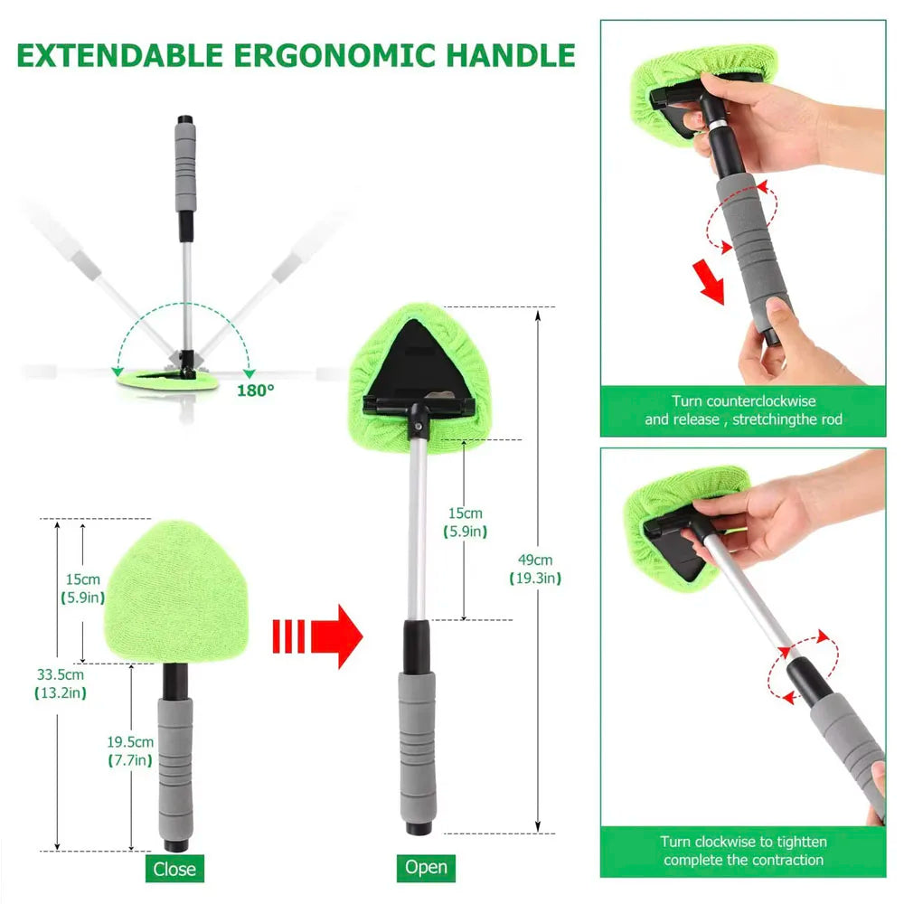 Telescopic Car Window Windshield Cleaning Brush Set Blue Microfiber Window Glass