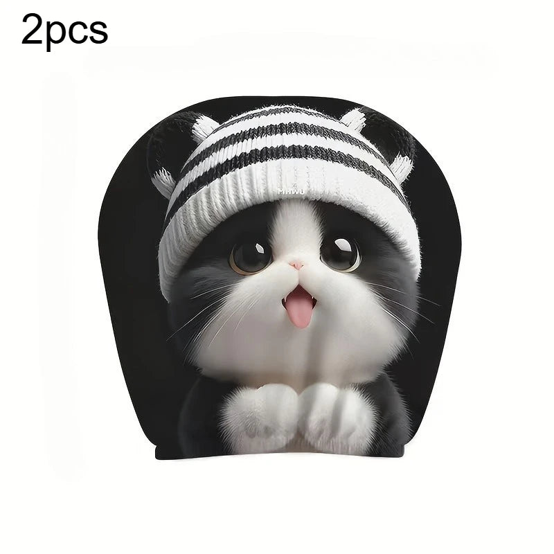 2 pcs Cute Striped Knitted Kitty Cat Car Headrest Covers Polyester Universal