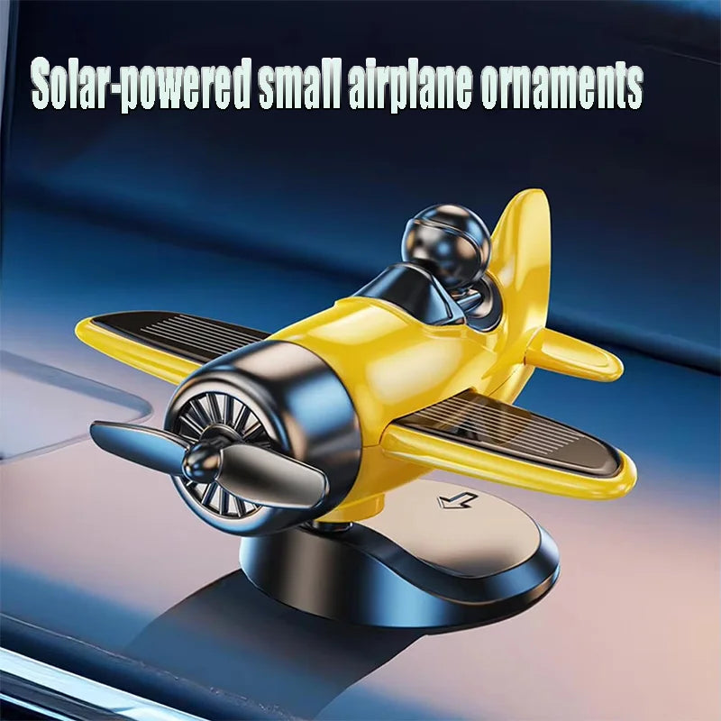 Solar Powered Rotating Airplane Car Dashboard Ornament 360° Auto Spin Decor Premium Automotive Accessory