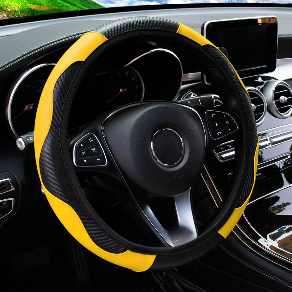 Steering Wheel Cover Carbon Fiber Leather Car without Inner Ring