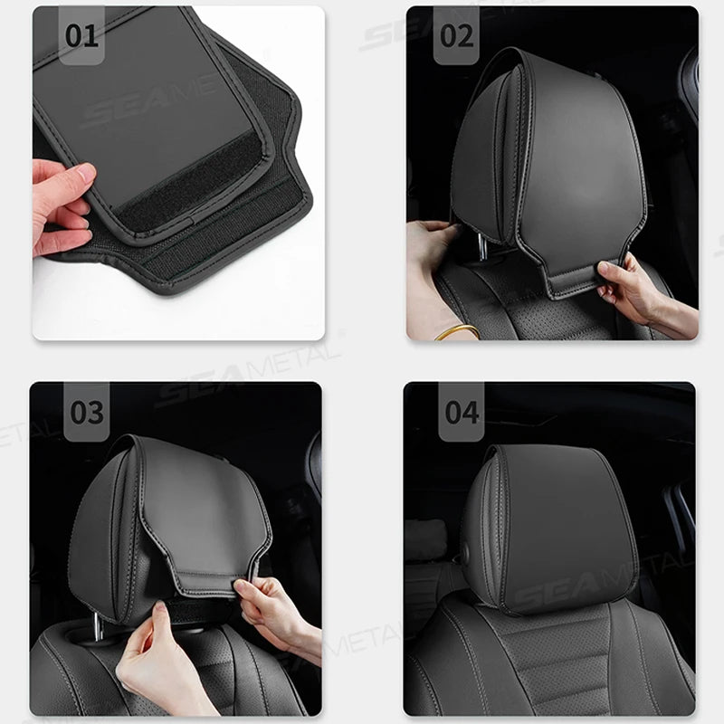 BLALION Premium Car Headrest Cover Universal Leatherette Neck Support Protector