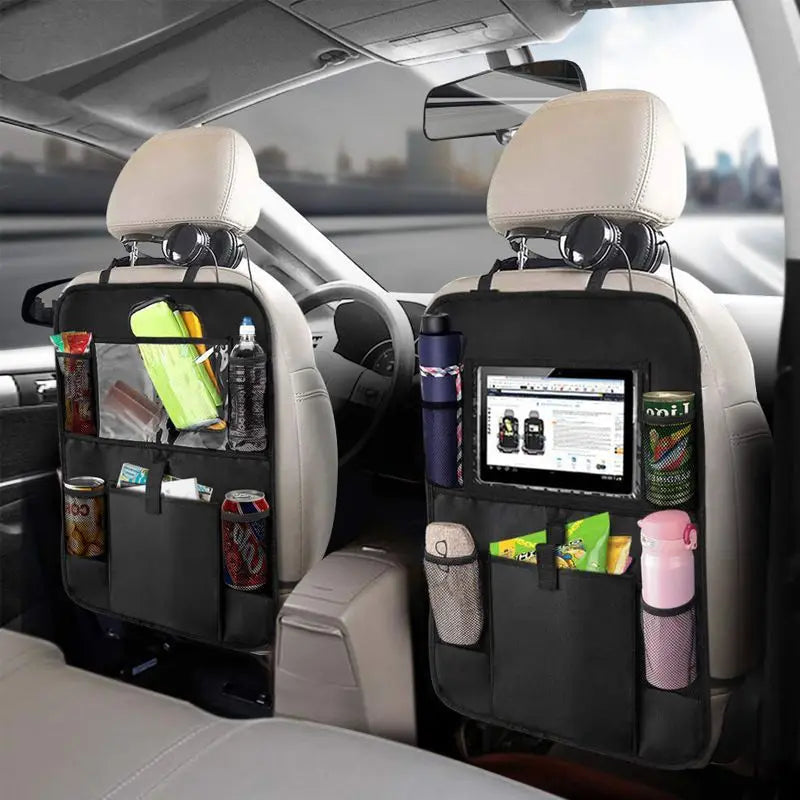Car Backseat Organizer with Touch Screen Tablet Holder Auto Storage Pockets