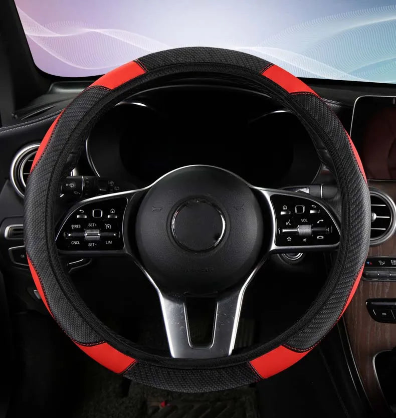 Car Steering Wheel Cover Breathable Anti Slip PU Leather Steering Covers