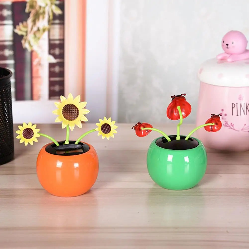 Solar Toy Sunflower Ornaments Dancing Flowers Powered Car Dashboard Automatic Premium Automotive Accessory