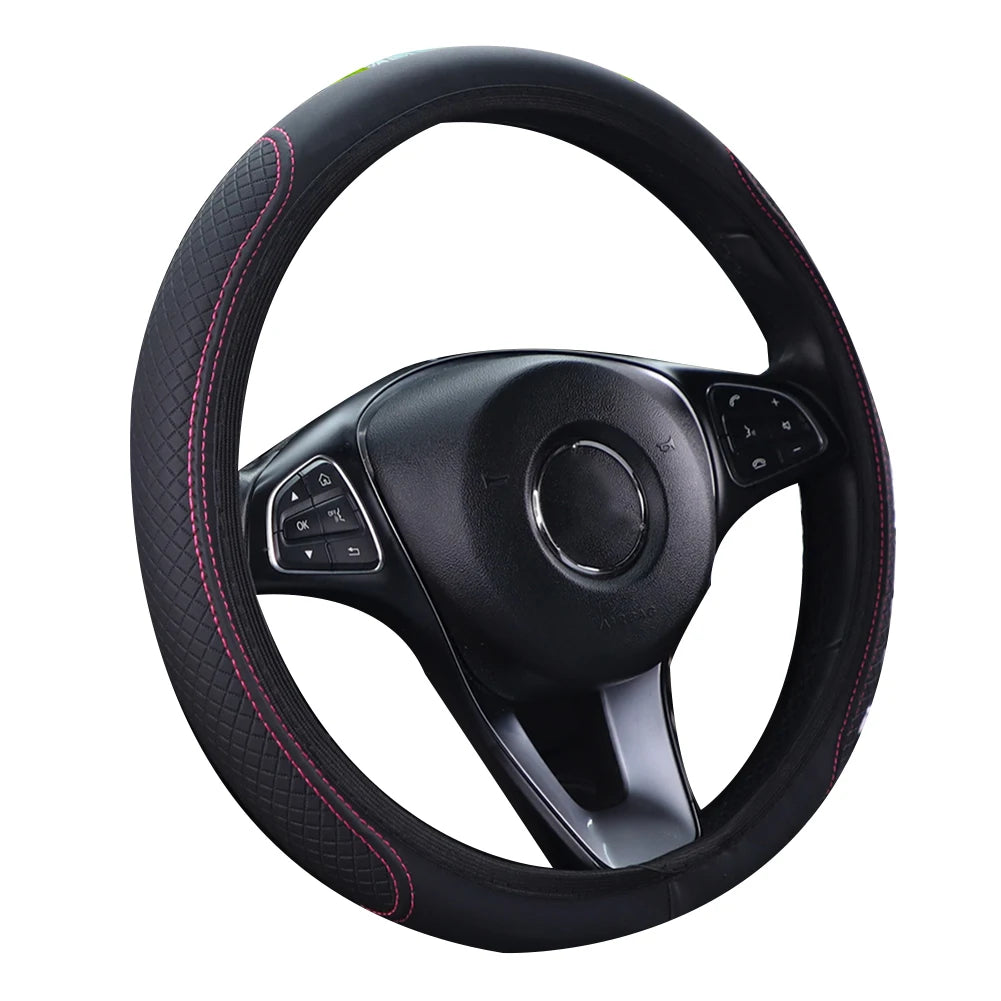 1pc Steering Wheel Cover Breathable Leather Anti Slip PU Leather Steering Covers