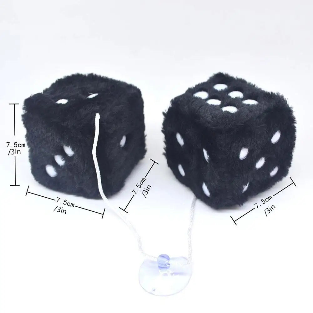 Big Long Hair Hot Stamping Dot Dice Plush Toy Cube Pendant Car Ornament Sieve Premium Automotive Accessory