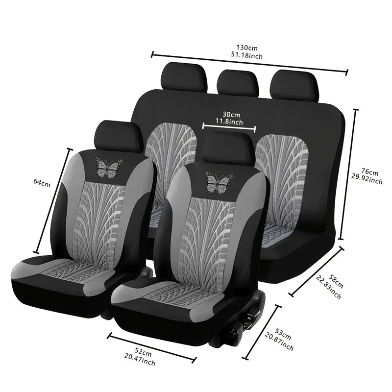 Car Seat Cover Full Set, Universal Butterfly Pattern Embroidery Auto Seat Cover Set