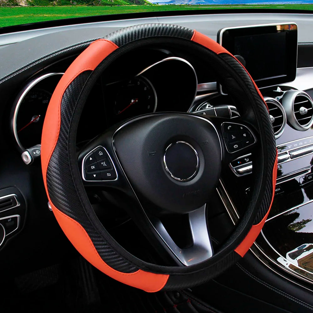 Steering Wheel Cover Carbon Fiber Leather Car without Inner Ring