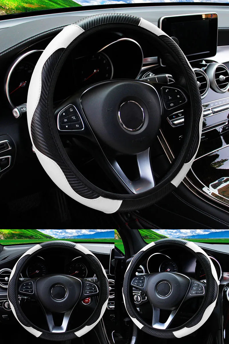 Car Steering Wheel Cover Breathable Anti Slip PU Leather Steering Covers
