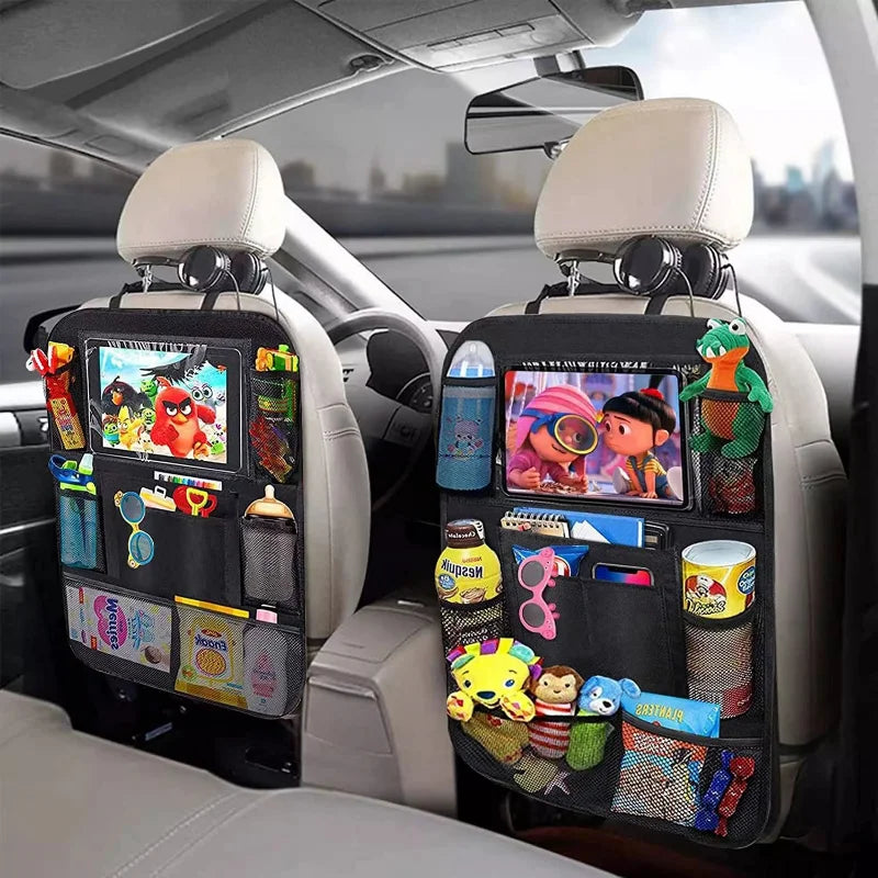 Car Backseat Organizer with Touch Screen Tablet Holder Auto Storage Pockets