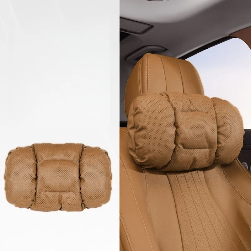 Memory Leather Car Headrest Neck Support Backrest Breathable Punched Design