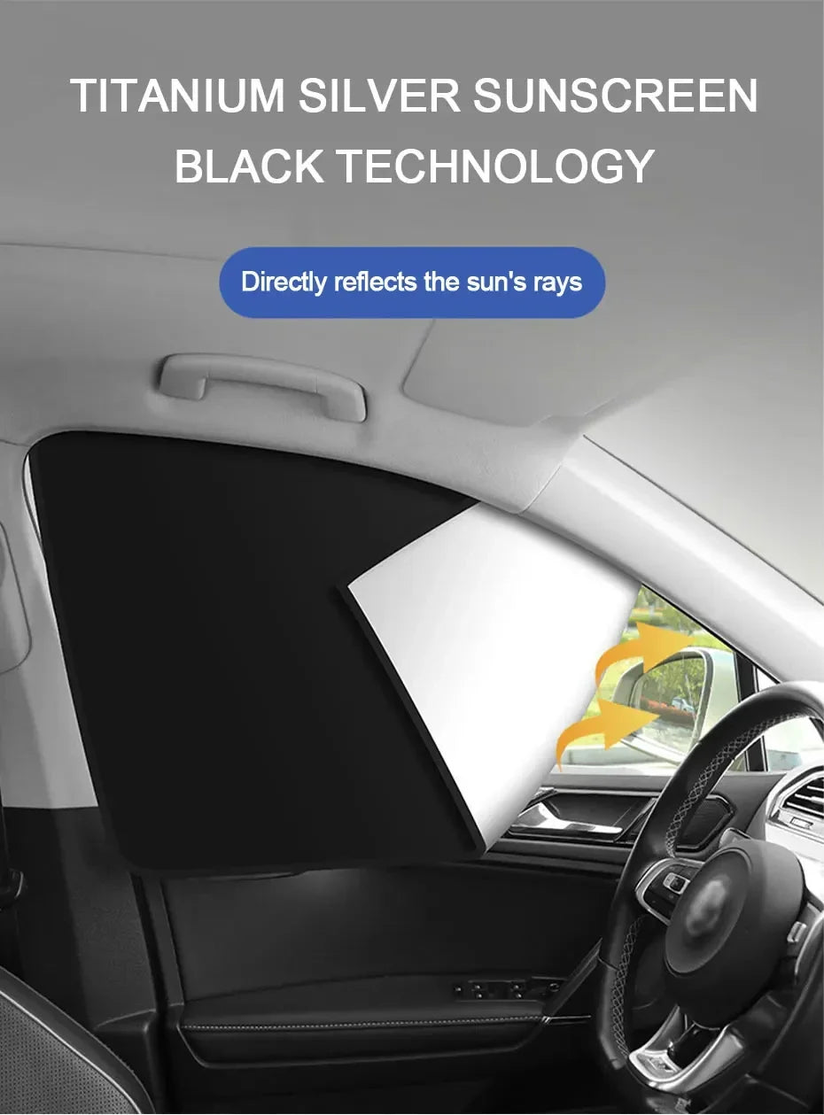 2Pcs Car Side Window Sun Shade Magnet Privacy Curtains UV Reflection Anti Glare