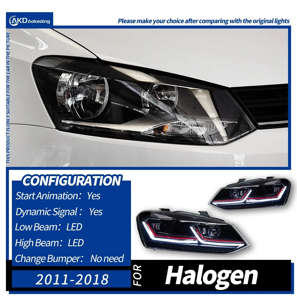 AKD LED Car Lights for VW Polo Headlight  2011-2017 Volkswagen Vento LED Projector Lens Head Lamp DRL Hid Head Lamp Bi Xenon Beam Accessories