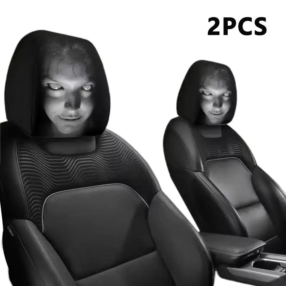 2 PCS Horror Face Print Car Headrest Covers Funny Scary Elastic Seat Interior