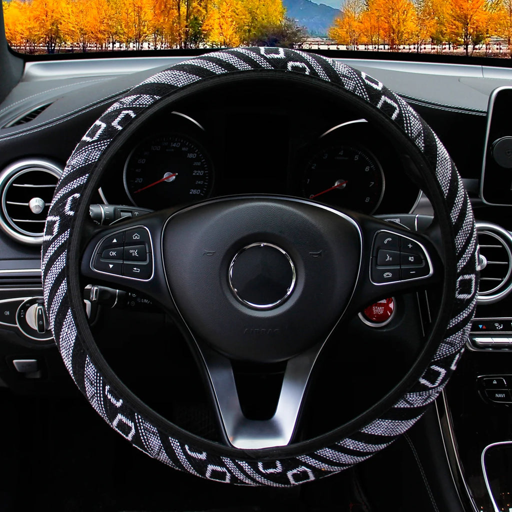 Steering Wheel Cover Breathable Cotton-Like Fabric Rimless Car Decoration