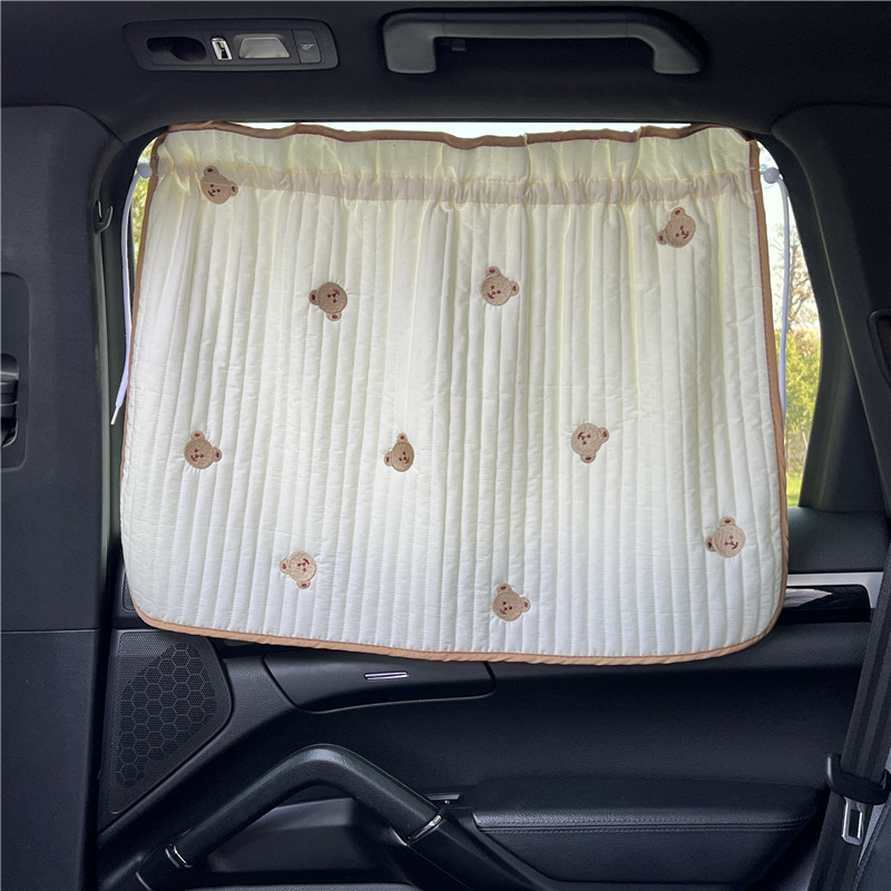 Cute Cartoon Embroidered Thickened Cotton Baby Car Window Sunshade Cover UV