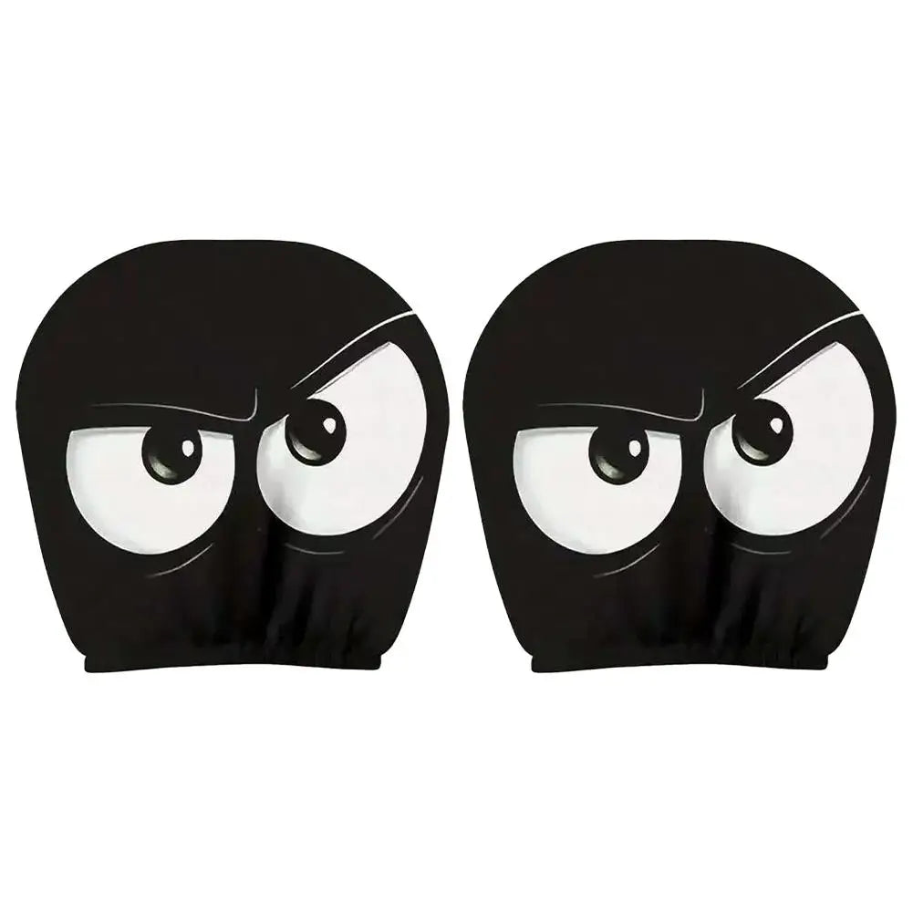 1 Pair Universal Funny Car Headrest Cover Decor Big-eyed Cartoon Print Interior