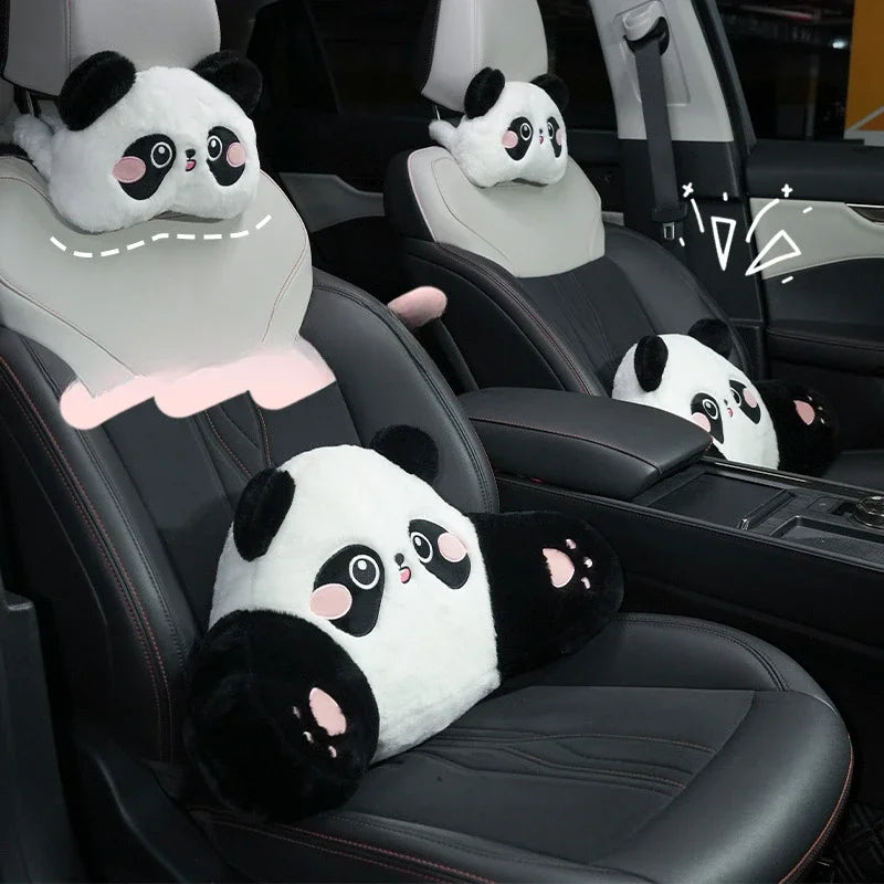 Car Headrest Neck Protection Pillow Cute Plush Panda Backrest in the Lumbar