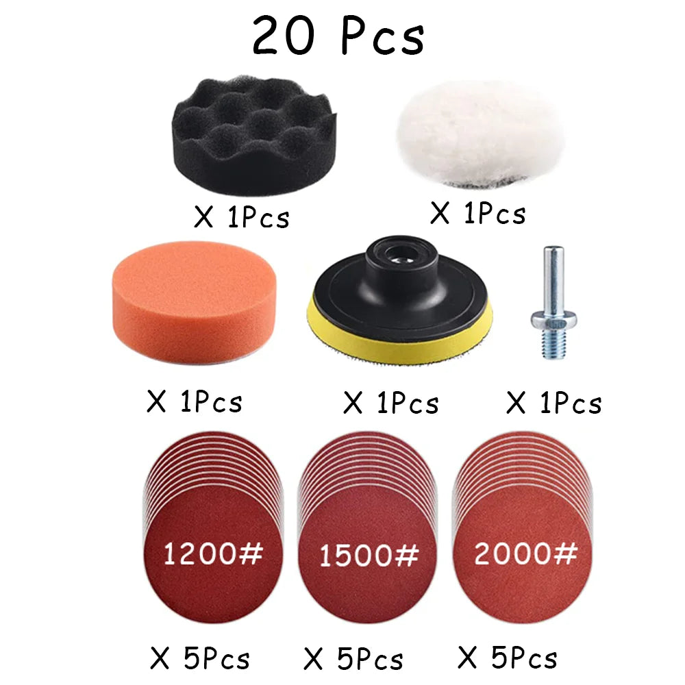 15-65 Pcs Car Headlight Repair Restoration Kit 3 Inch 75mm Sanding Plate Waxing Sponge Sanding Pad for Polishing and Sanding