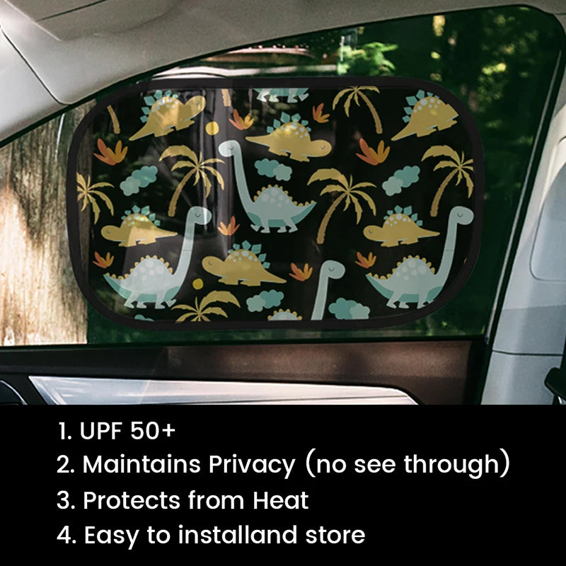Car Sun Shade For Windows Cartoon Dinosaur Design, Cling on Keep Kids Cool