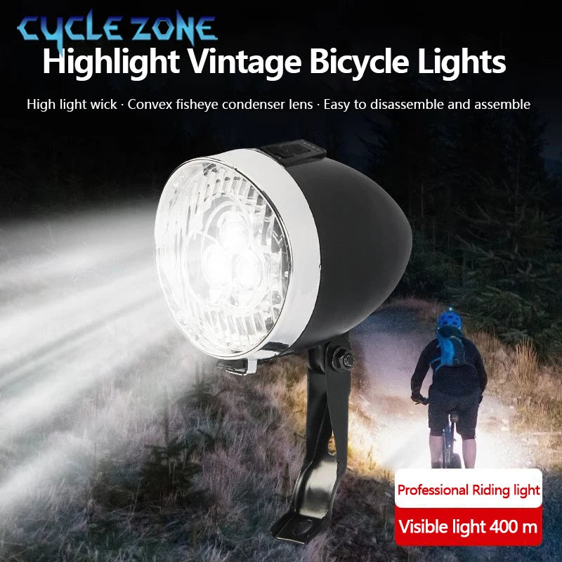 Retro Bike Headlight Type-C Rechargeable Classic Mountain Bicycle Front Light 3 LED MTB Road Bike Headlamp Cycling Accessories
