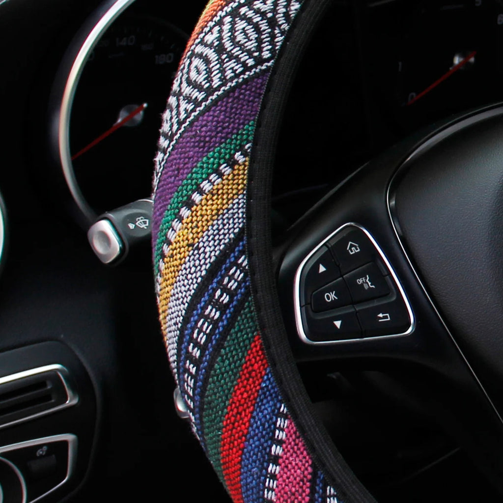 Steering Wheel Cover Breathable Cotton-Like Fabric Rimless Car Decoration