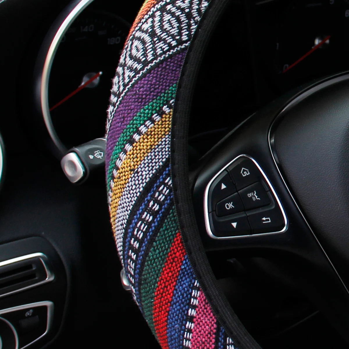 Steering Wheel Cover Breathable Cotton-Like Fabric Rimless Car Decoration