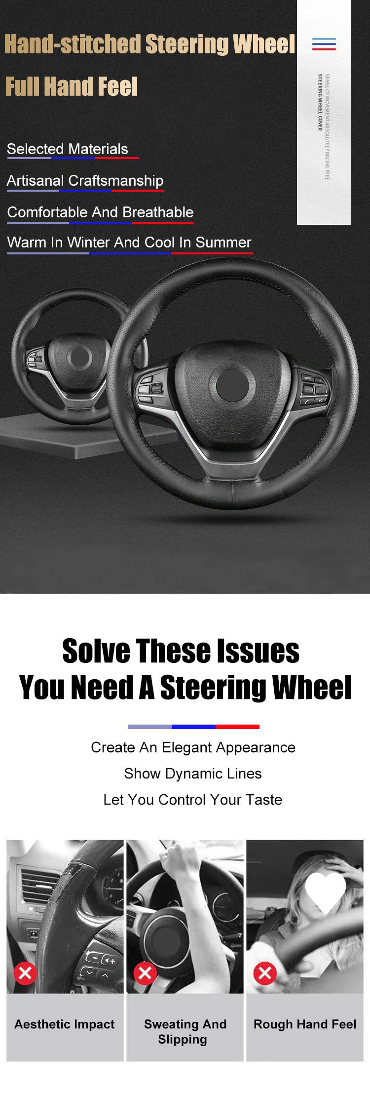 Car Steering Wheel Cover Needles And Braid Thread Artificial Leather Car Covers