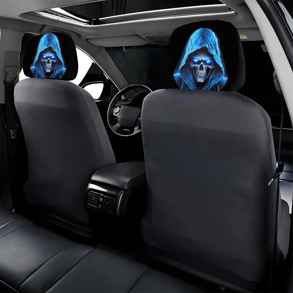 Blue Skull Pattern Car Headrest Cover Universal Protector Case Interior Auto