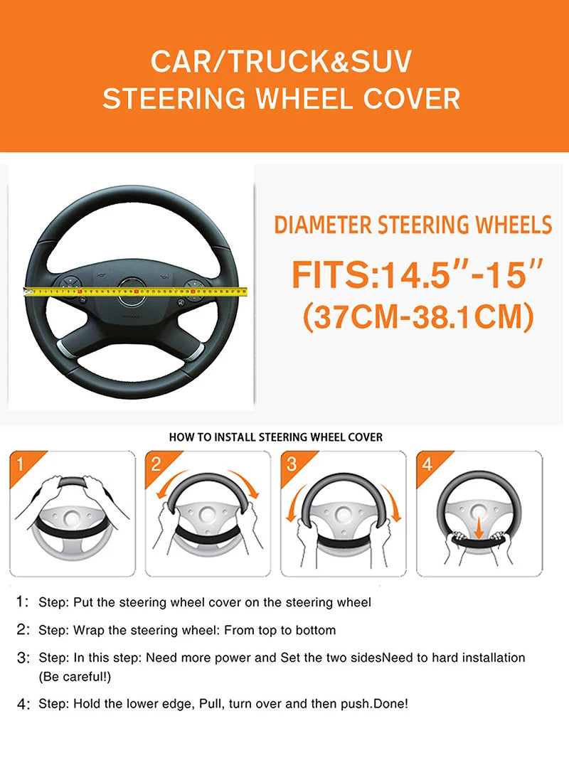 Car Steering Wheel Cover Breathable Anti Slip PU Leather Steering Covers