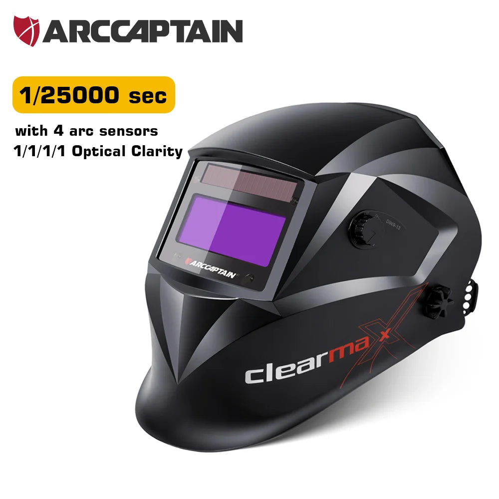 ARCCAPTAIN Welding Helmet Auto Darkening 1/1/1/1 Solar Powered 4 Arc Sensor 1/25000s Welding Hood Face Mask For MIG MAG ARC TIG