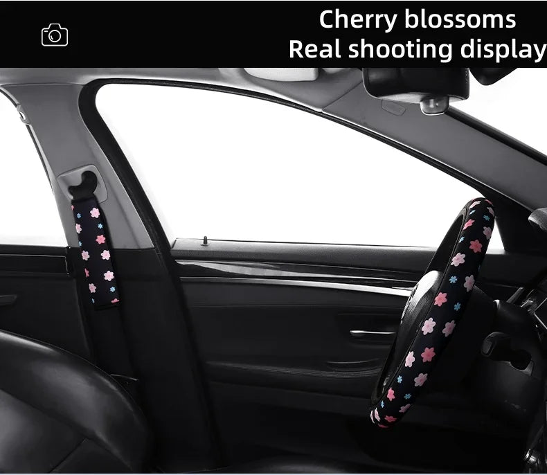 Car Steering Wheel Cover Flowers Print Anti-slip Universal Auto Steering Wheel