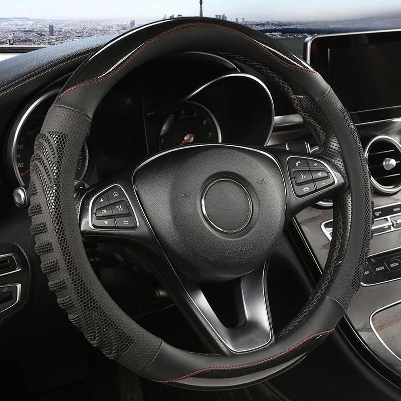 Three-dimensional Honeycomb Steering Wheel Cover Durable Leather Cover