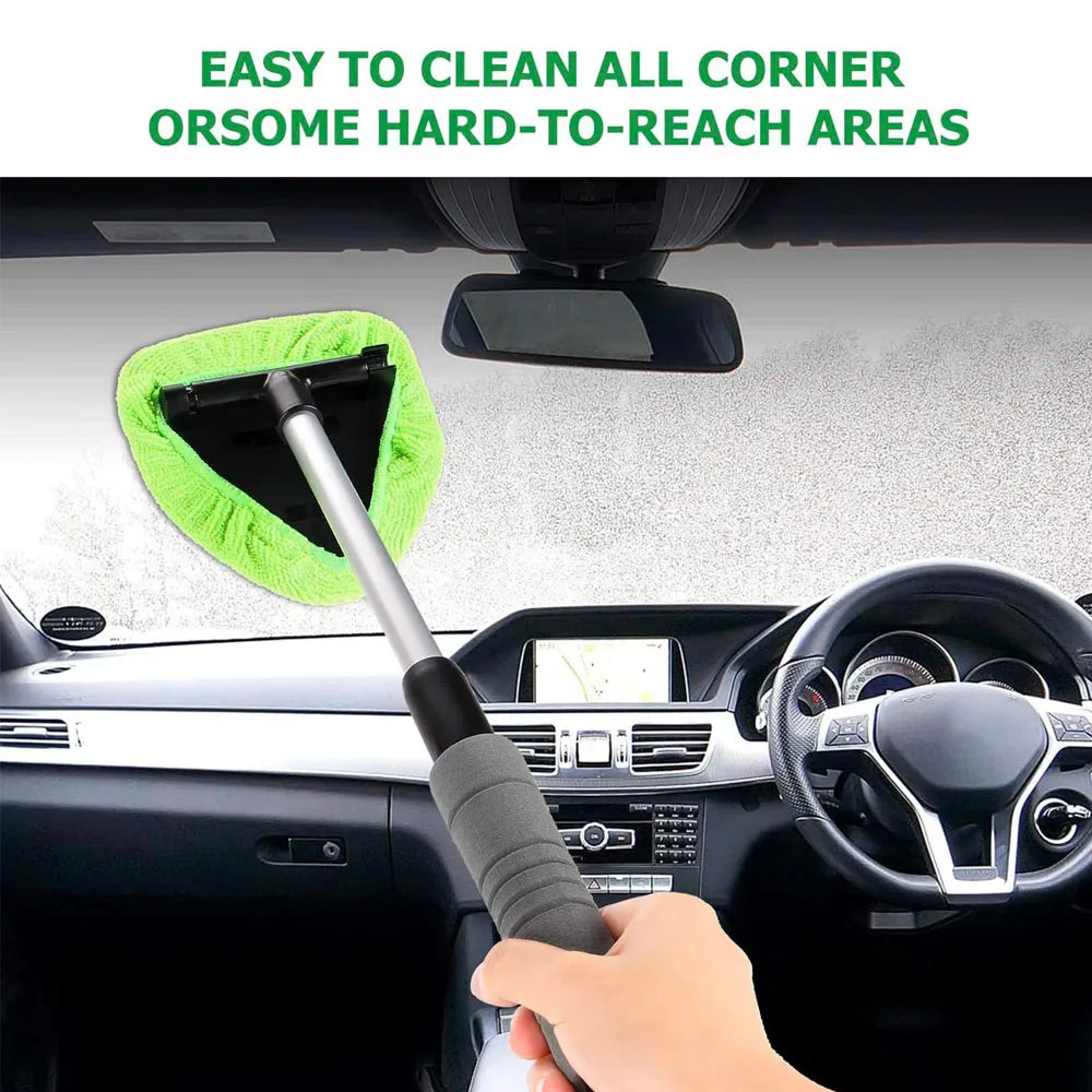 Telescopic Car Window Windshield Cleaning Brush Set Blue Microfiber Window Glass