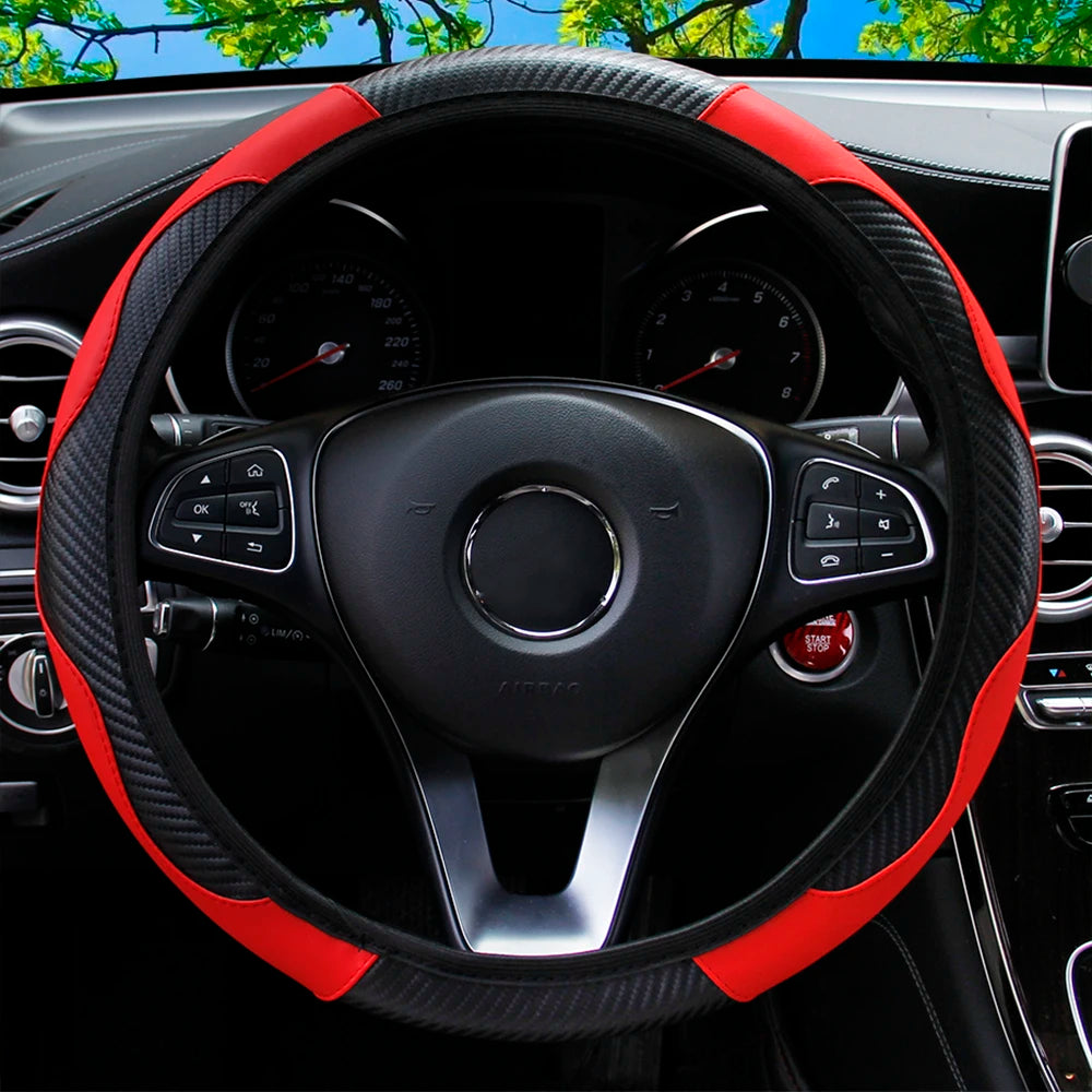 Steering Wheel Cover Carbon Fiber Leather Car without Inner Ring