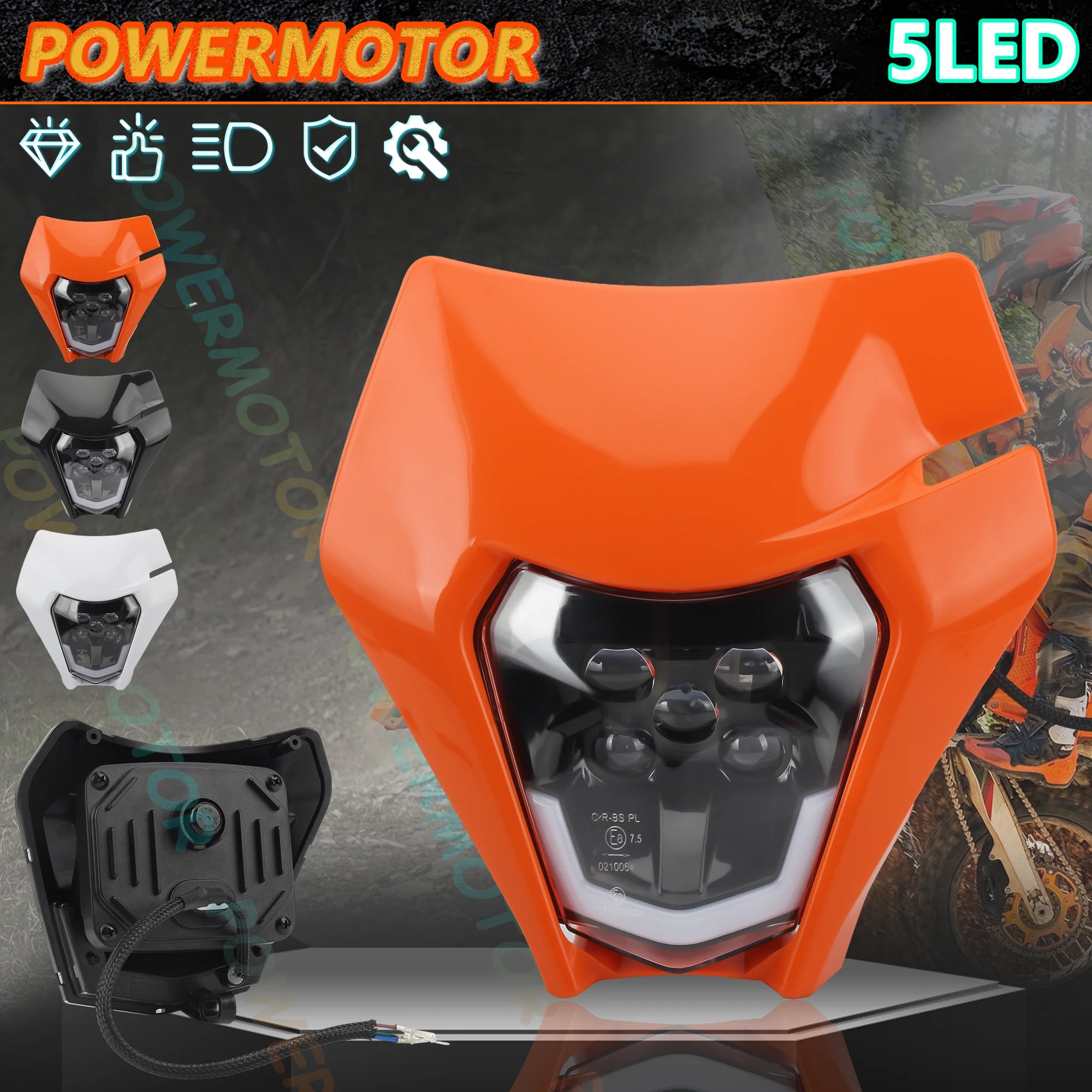 Motorcycle LED Headlight Plate for KTM EXC XC SX MX XC 125 250 300 450 Supermoto Enduro Universal Dirt Bike Headlights