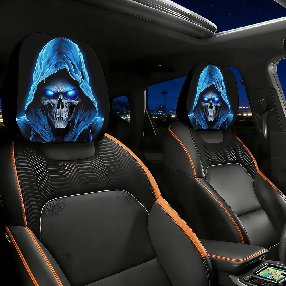 Blue Skull Pattern Car Headrest Cover Universal Protector Case Interior Auto