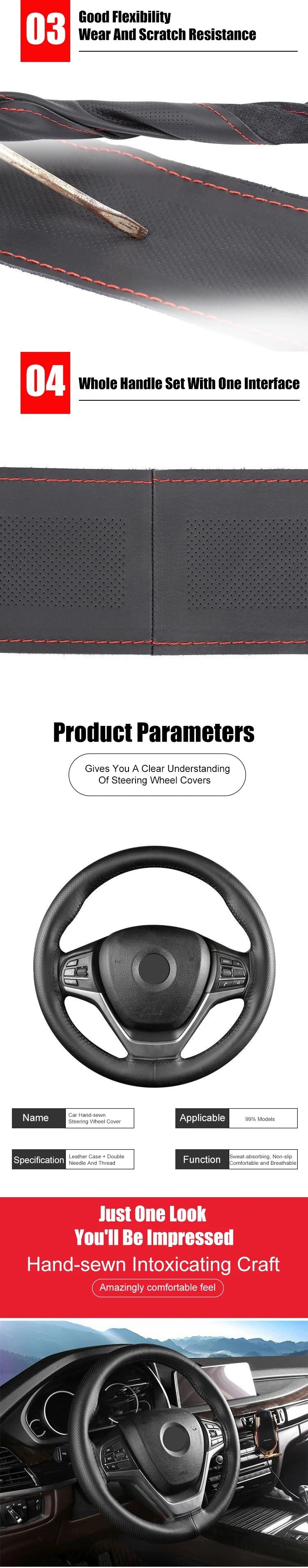 Car Steering Wheel Cover Needles And Braid Thread Artificial Leather Car Covers