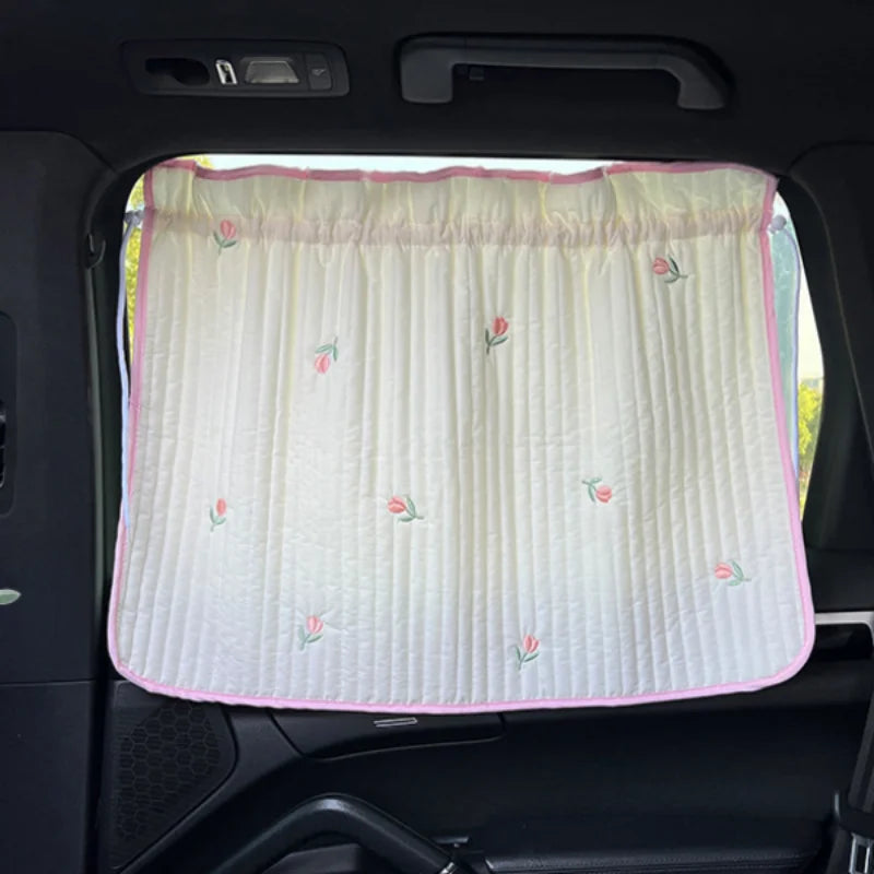 Cute Cartoon Embroidered Thickened Cotton Baby Car Window Sunshade Cover UV