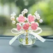 Crystal Glass Rose Dashboard Ornament Elegant Home,/Bedroom/Car Decor, Festive Premium Automotive Accessory