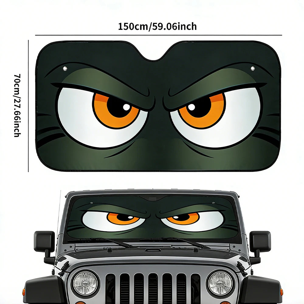 Cartoon Angry Eyes Car Windshield Sun Shade 51.1 Inches Universal Car Sun Visor
