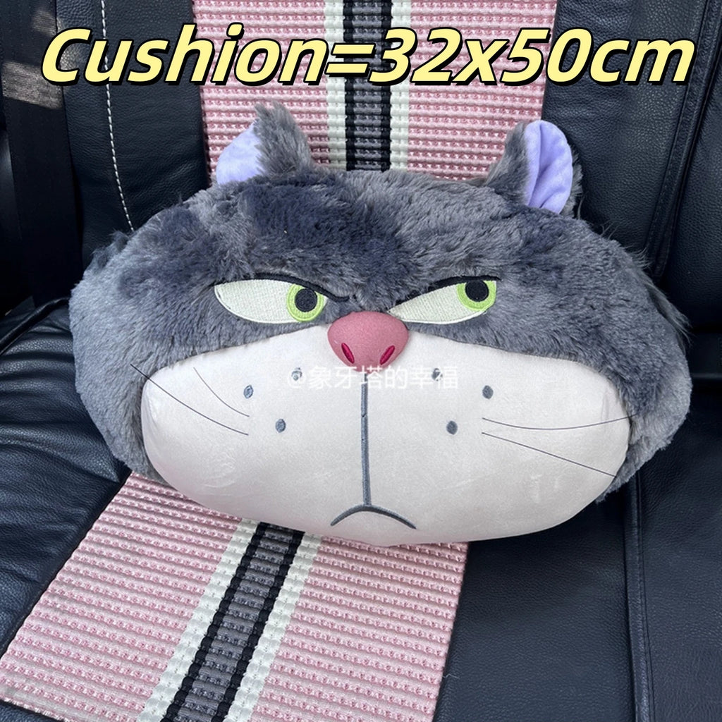 Cute Lucifer Cat Headrest Seat Belt Cover Cartoon Stuffed Anime Cinderella Bad