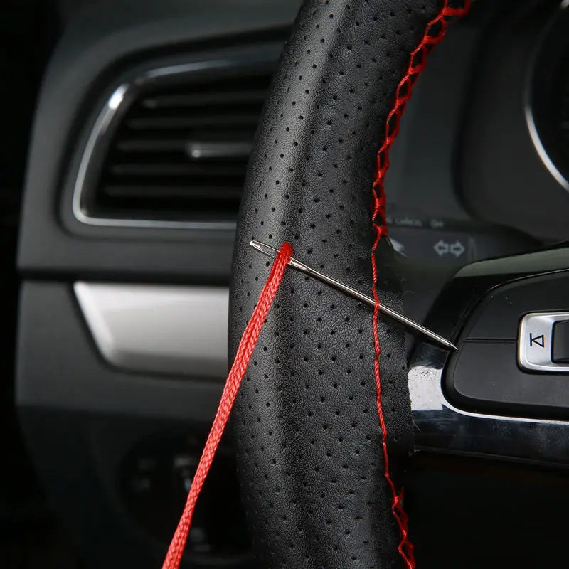 Car Steering Wheel Cover Needles And Braid Thread Artificial Leather Car Covers
