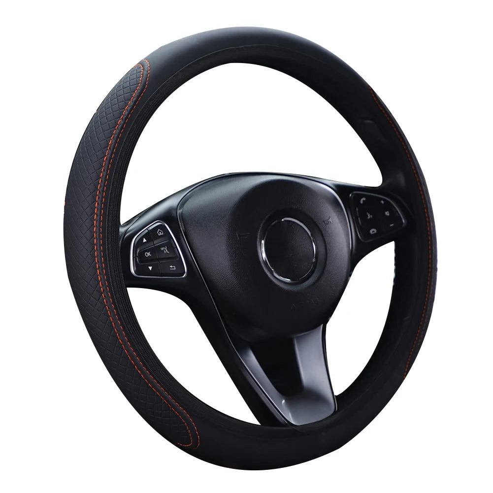 1pc Steering Wheel Cover Breathable Leather Anti Slip PU Leather Steering Covers