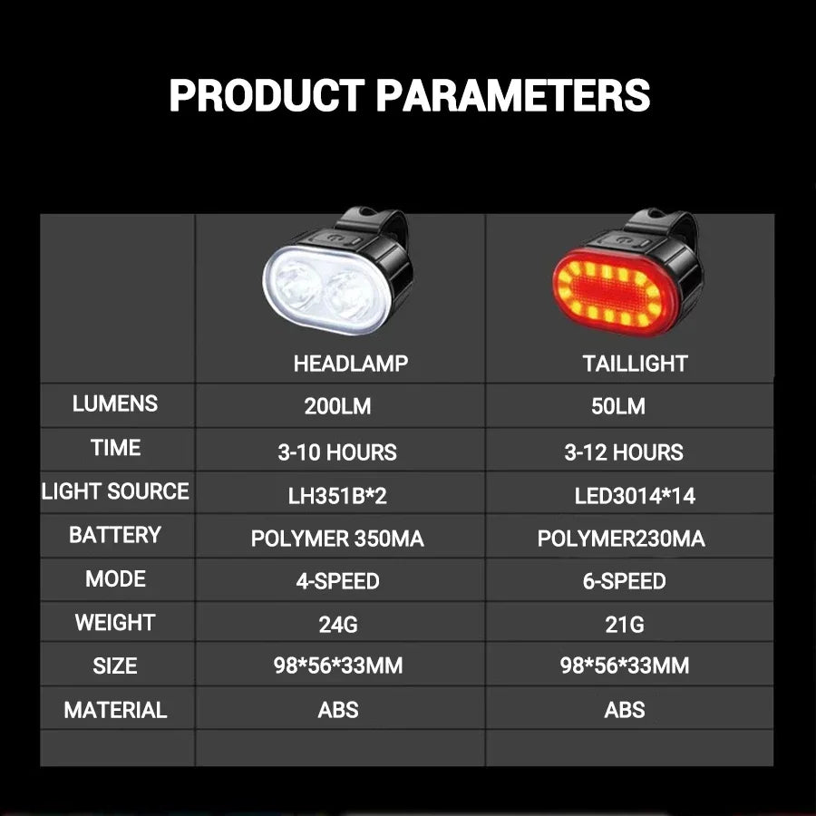 Cycling Bicycle Front Rear Light Set Bike Type C Rechargeable Flashlight Light MTB Waterproof Taillight LED Lantern Bike Parts