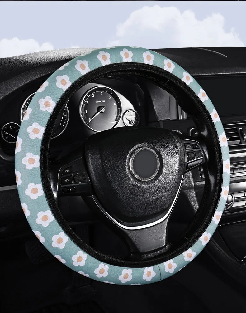 Car Steering Wheel Cover Flowers Print Anti-slip Universal Auto Steering Wheel